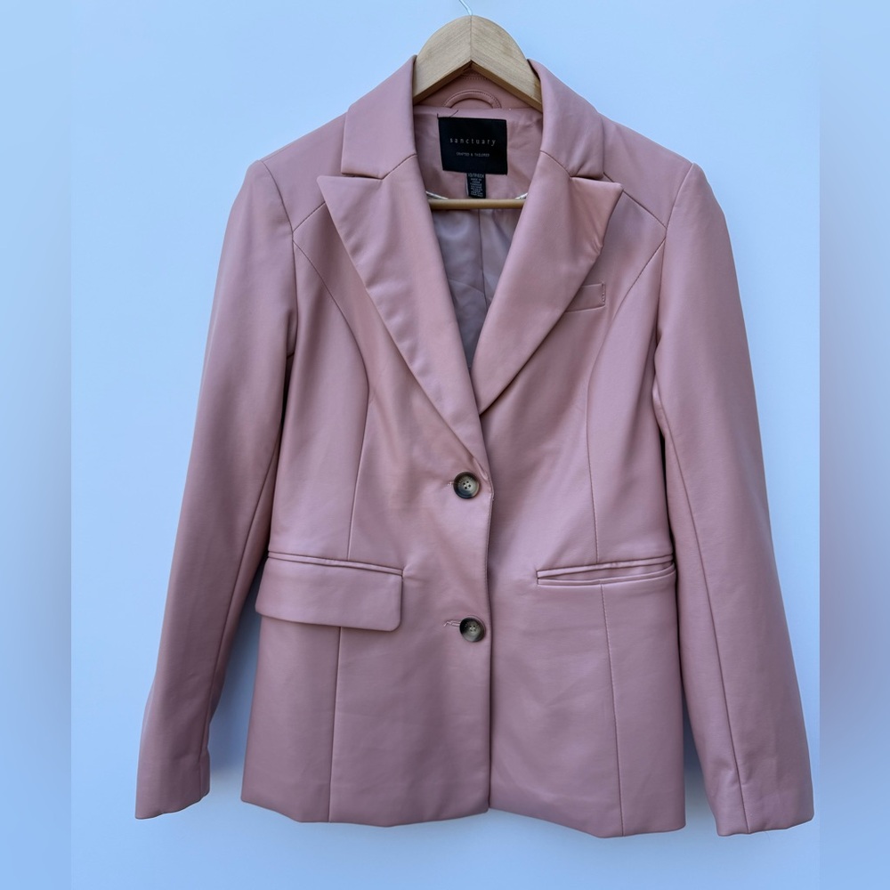 Sanctuary Faux Leather Blazer Jacket Corset Back Tie Pink Women’s XS - Picture 3 of 16